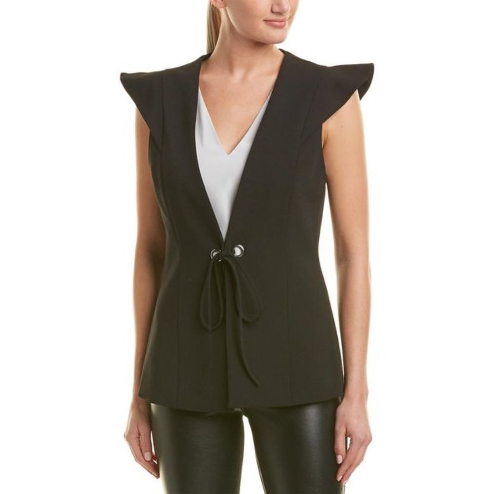 BCBG modern tie front cap sleeve peplum vest